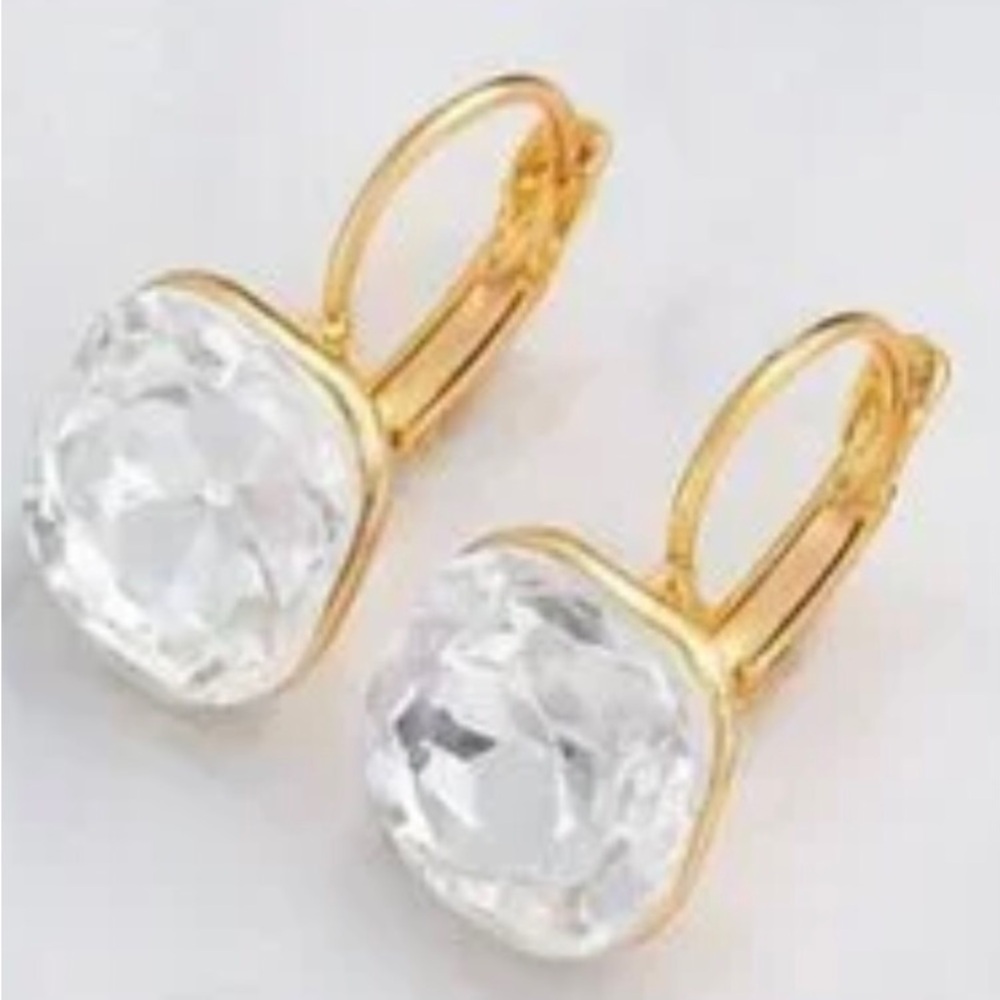 18K Gold Plated Crystal Earrings - Baylor - Clear Colorless Gem Jewelry - Picture 2 of 3